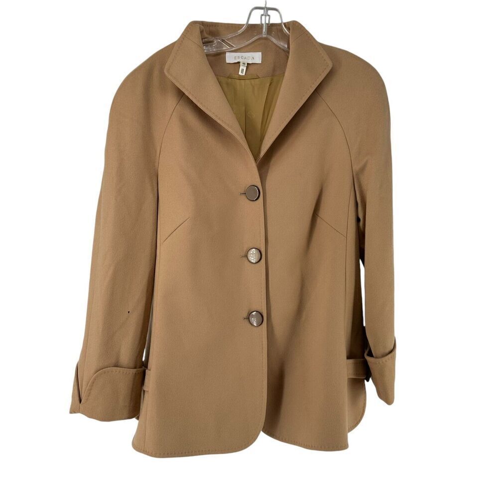 ESCADA Cashmere Jacket Size 42 US L Tan Piacenza Three Button Classic Designer